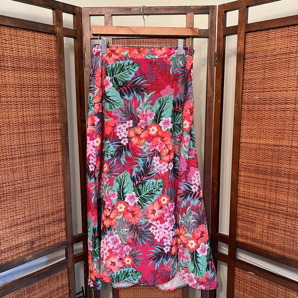 Show Me Your MuMu Flirt Skirt Hawaiian Floral Midi Skirt Size Medium - Picture 2 of 8